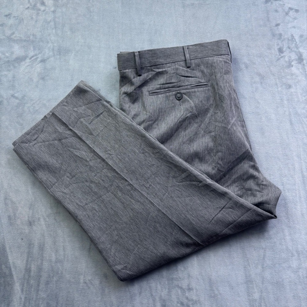 Perry Ellis Portfolio Mens Gray Pleated Dress Pants 44x30 Straight Leg Trousers